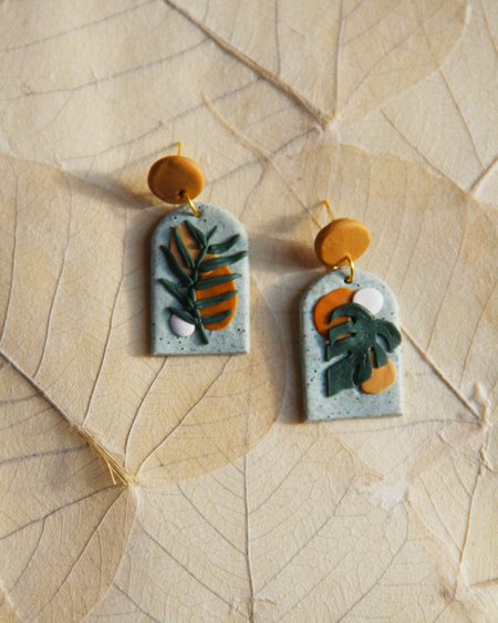 Botanical Blue Handmade Clay Earring