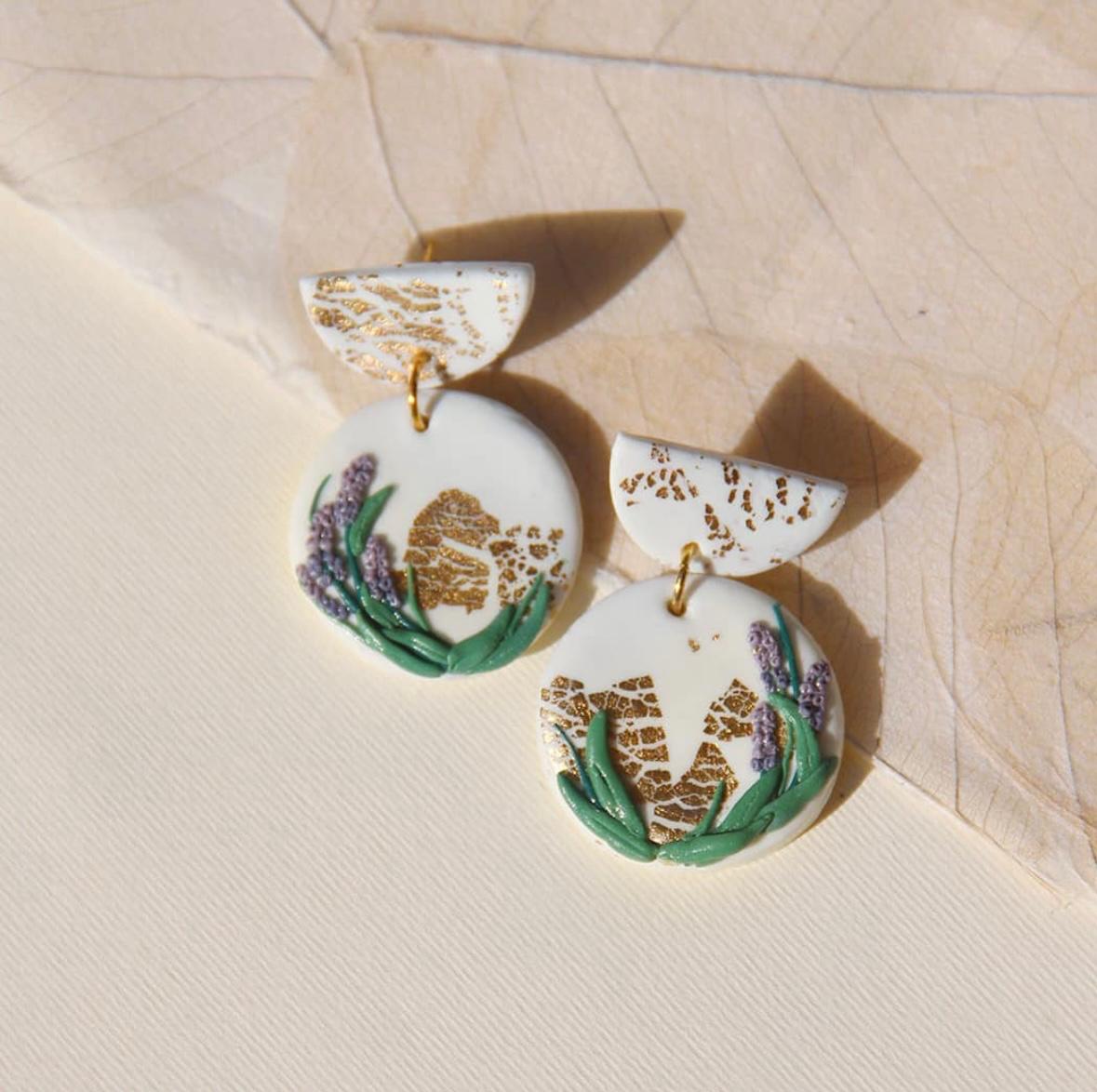 Golden Sprig Handmade Clay Earring