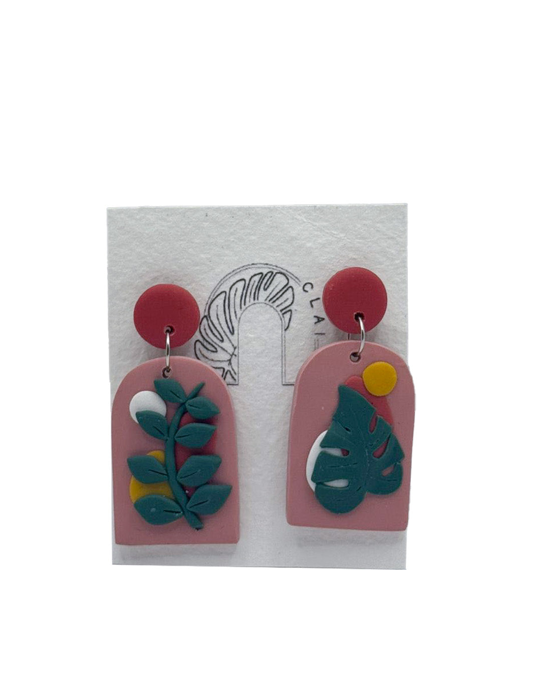 Botanical Pinkish Handmade Clay Earring