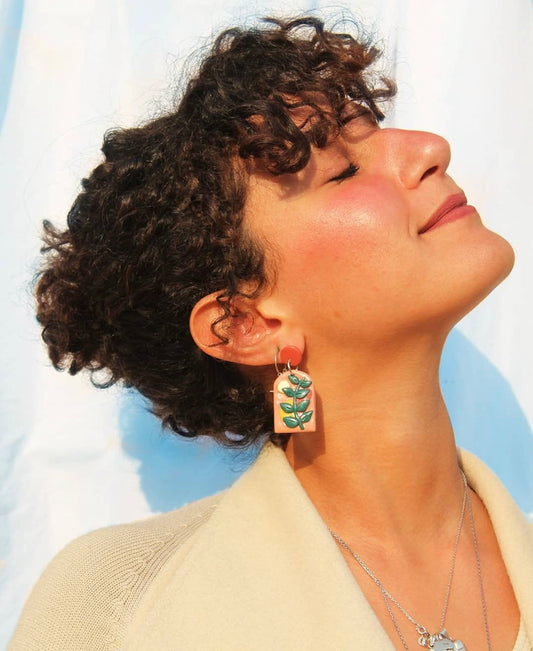 Botanical Pinkish Handmade Clay Earring