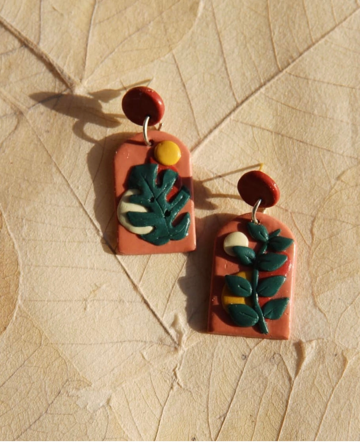 Botanical Pinkish Handmade Clay Earring