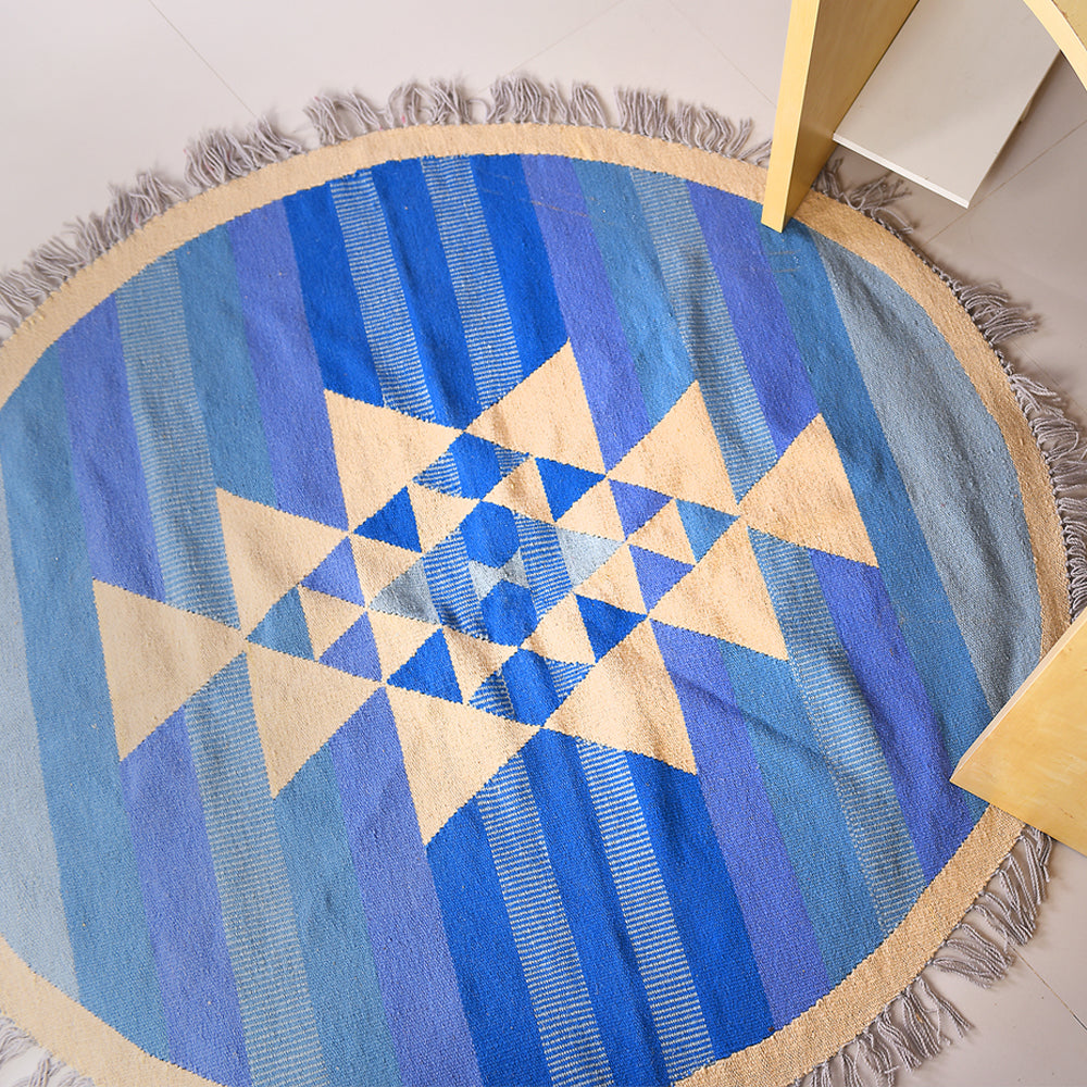 Blue Skies Round Kilim Rug