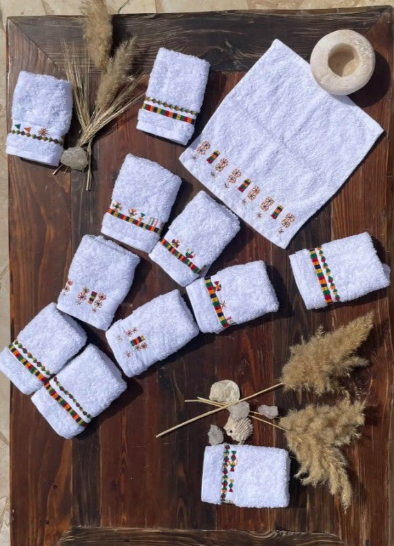 Egyptian cotton hand towel with handmade embroidery